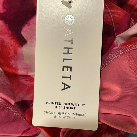 Athleta X-Large Printed Run With It Shorts Activewear UPF Lined Zip-Pocket Pink - Picture 10 of 11